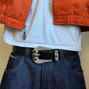 y2k 2000s chrome skull rhinestone black and silver grunge emo belt